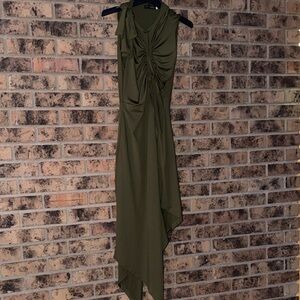 Asymmetrical Olive Green Sleeveless Ruched Dress